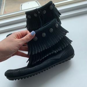 Minnetonka Black Leather Booties